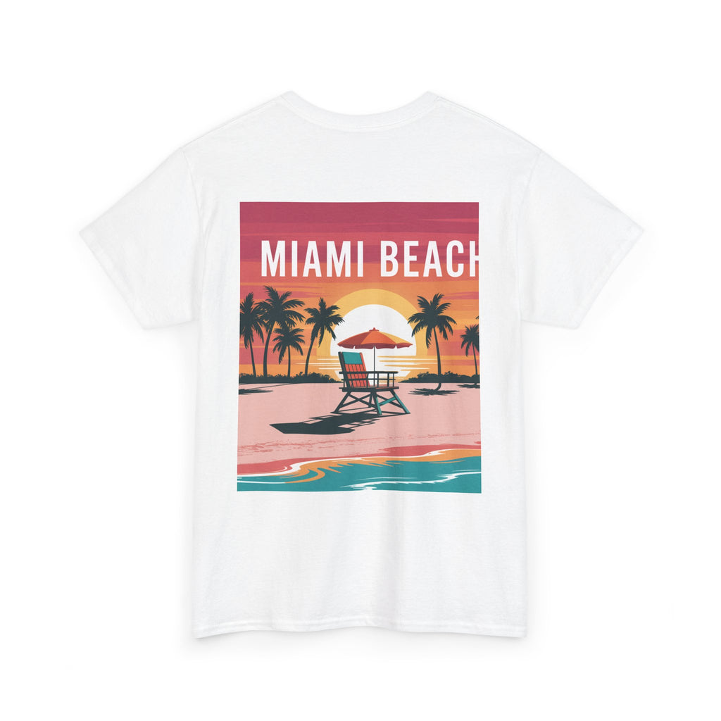 Miami Beach Unisex Heavy Cotton Tee, Beach Vibes T-Shirt, Summer Apparel, Vacation Shirt, Gift for Beach Lovers