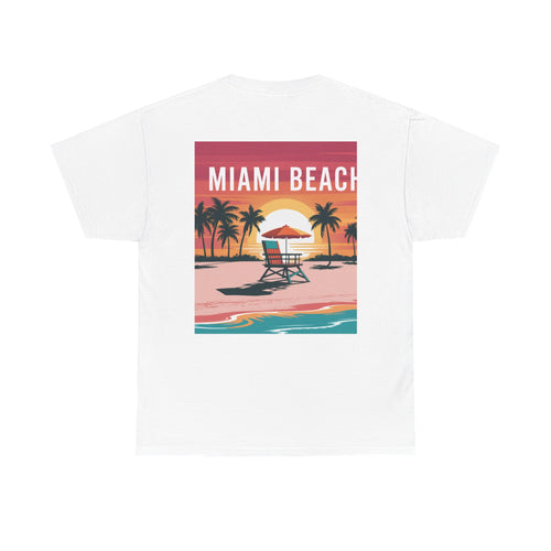 Miami Beach Unisex Heavy Cotton Tee, Beach Vibes T-Shirt, Summer Apparel, Vacation Shirt, Gift for Beach Lovers