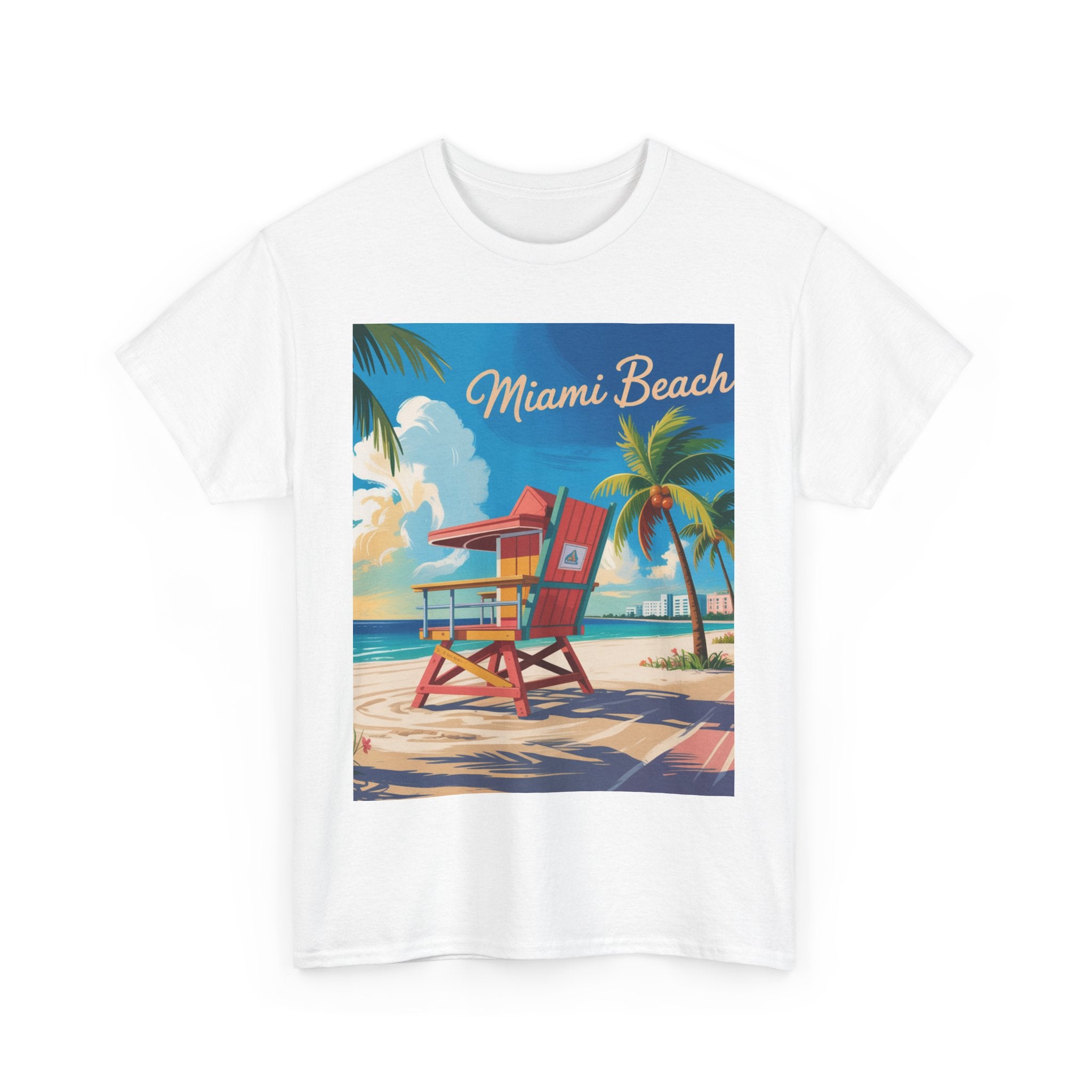 Miami Beach Unisex Heavy Cotton Tee, Beach Vibes T-Shirt, Summer Apparel, Vacation Shirt, Gift for Beach Lovers