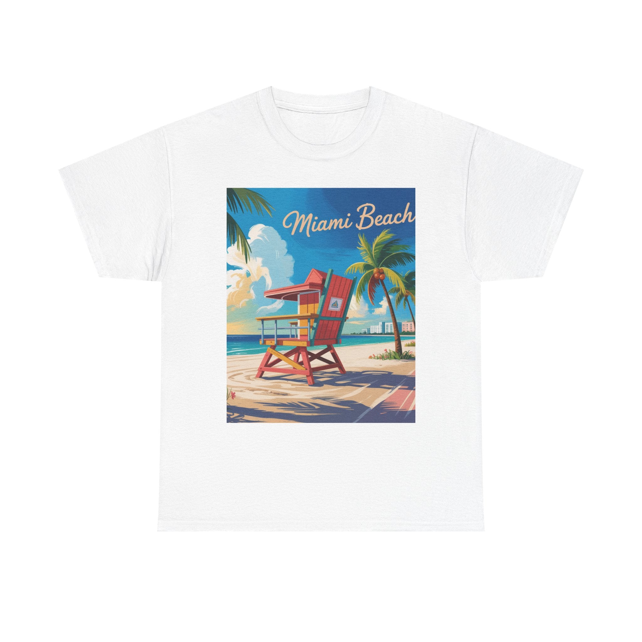 Miami Beach Unisex Heavy Cotton Tee, Beach Vibes T-Shirt, Summer Apparel, Vacation Shirt, Gift for Beach Lovers